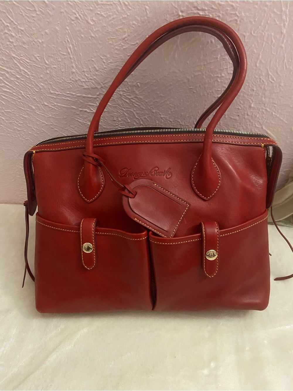 Dooney & Bourke Red Floretine Leather Double-Pocket tote bag plus dust bag